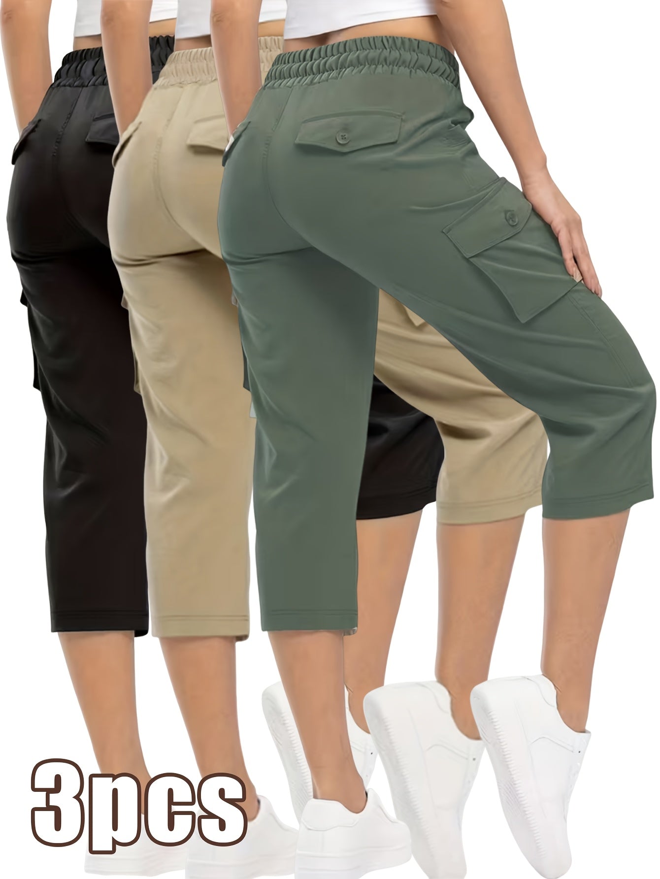 Women's Blue+Khaki+Black Cargo Pants - product view 29