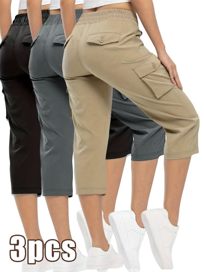 Women's Blue+Khaki+Black Cargo Pants - product view 24