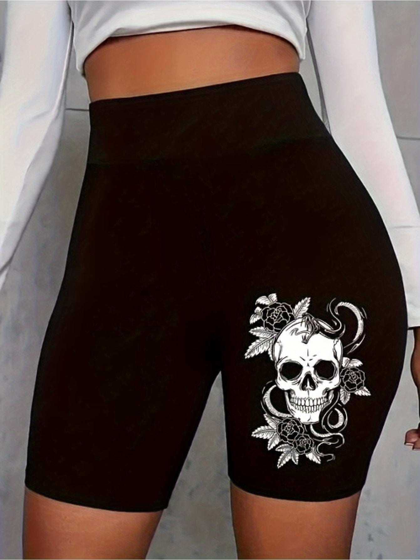 Women's Black Polyester Floral High-Waist Shorts - product view 6