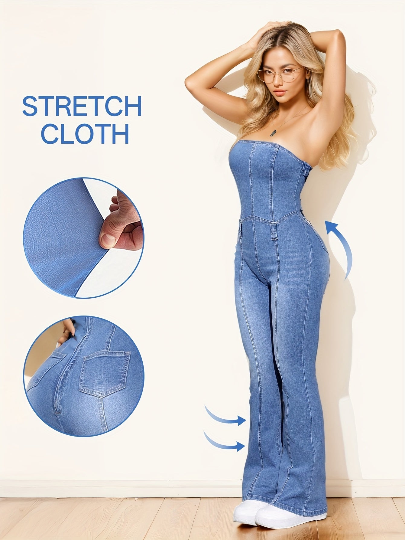 Light Blue Denim Jumpsuit - product view 6