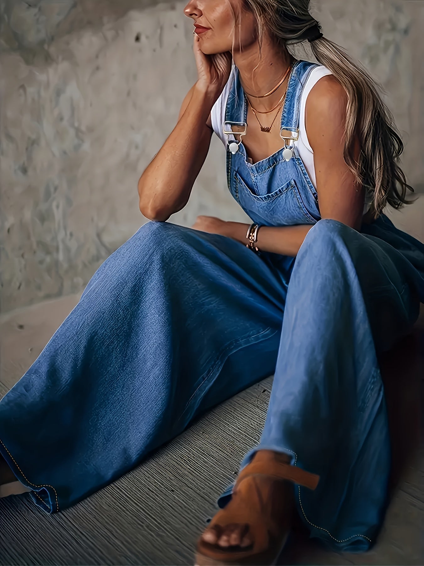 Women's Casual Jumpsuit - Relaxed Denim Pocket Design Style 5637 detail image - detail view 5