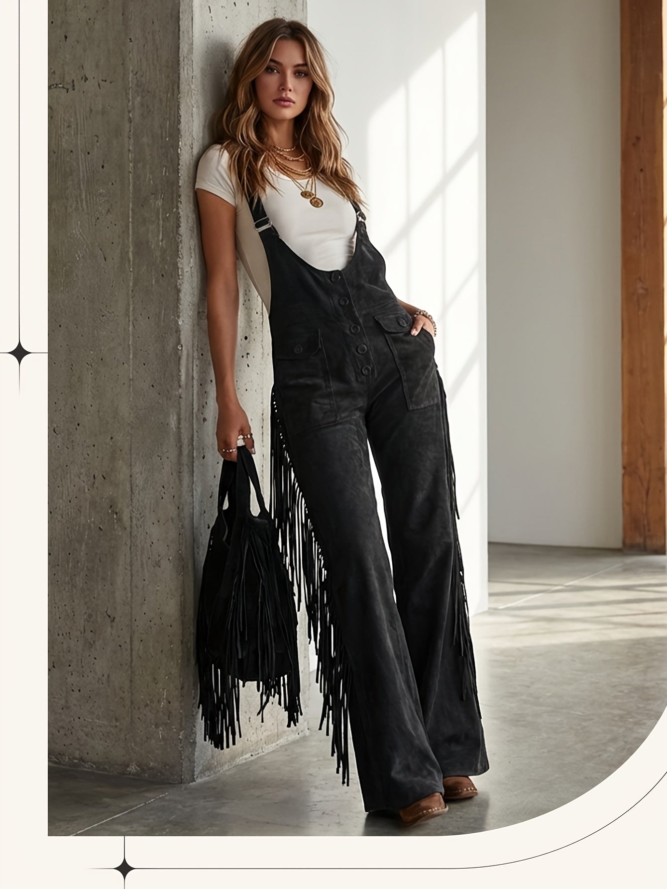 Women's Casual Overalls - Wide Leg Button Detail detail image - detail view 14