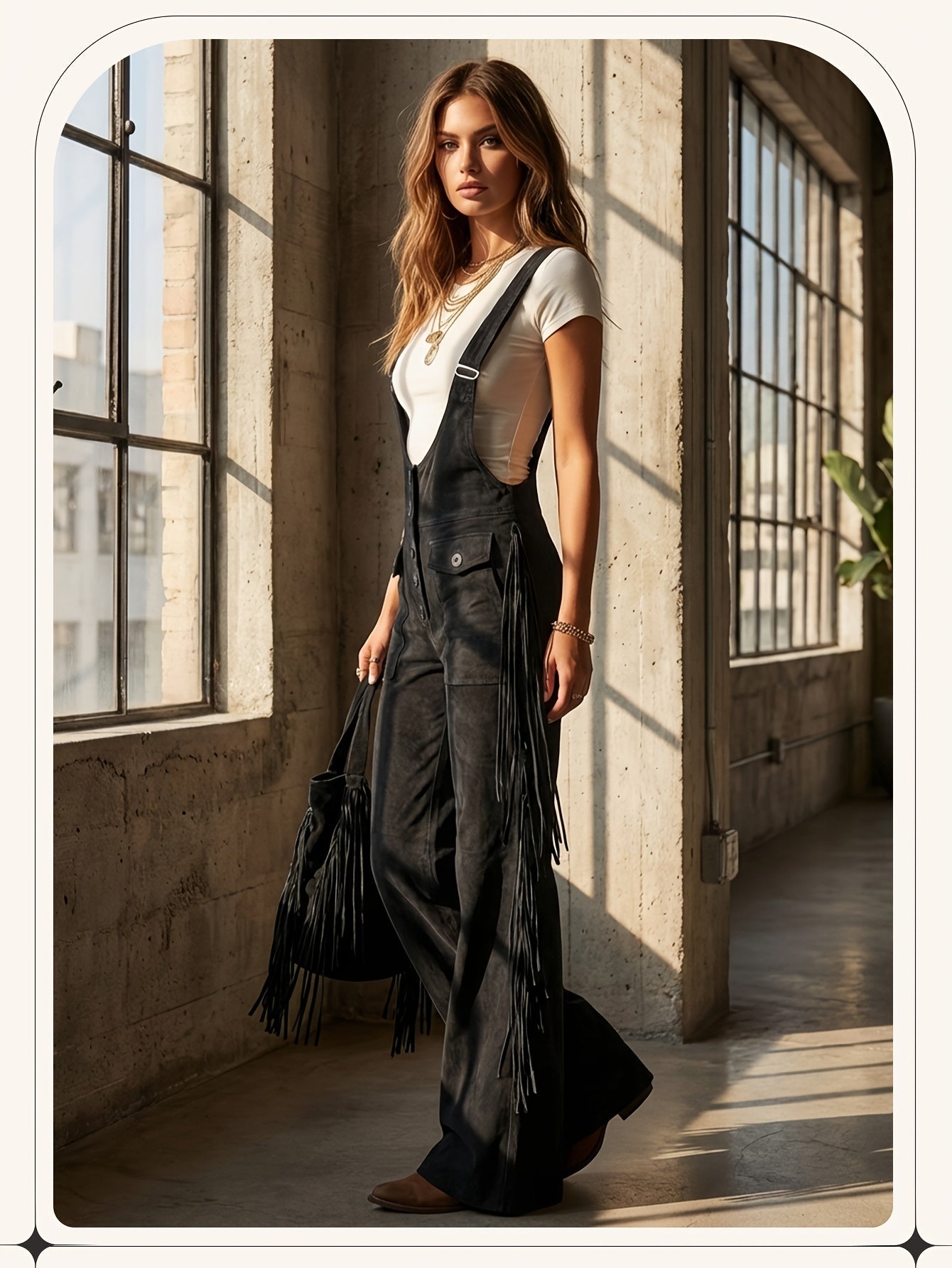 Women's Casual Overalls - Wide Leg Button Detail detail image - detail view 6