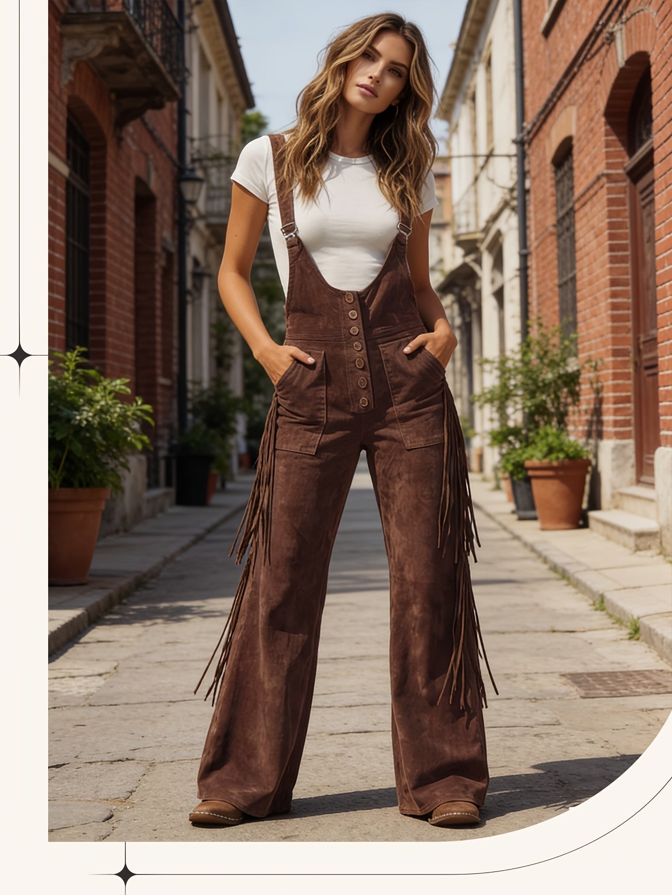 Women's Casual Overalls - Wide Leg Button Detail detail image - detail view 7