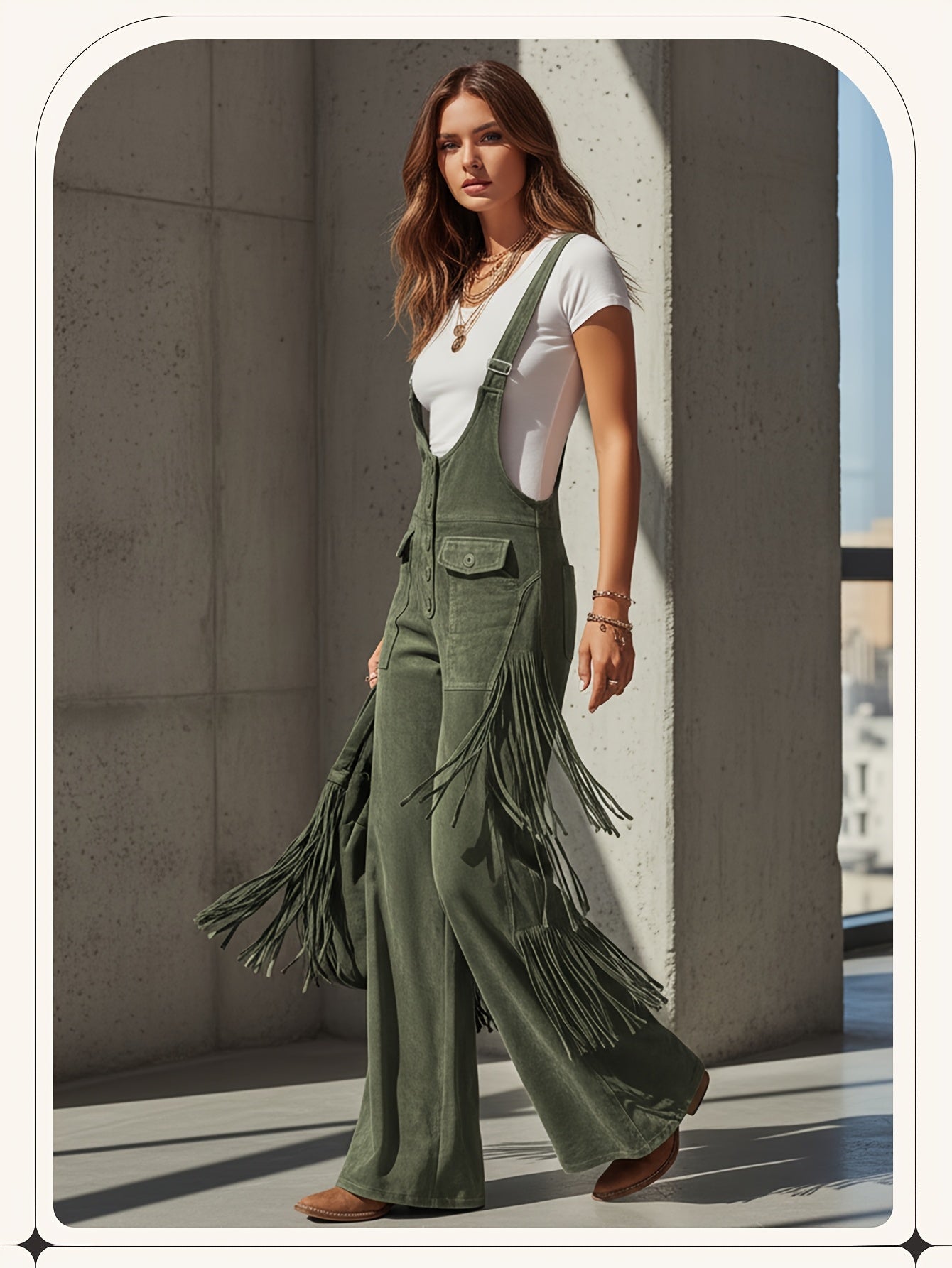 Women's Casual Overalls - Wide Leg Button Detail detail image - detail view 8