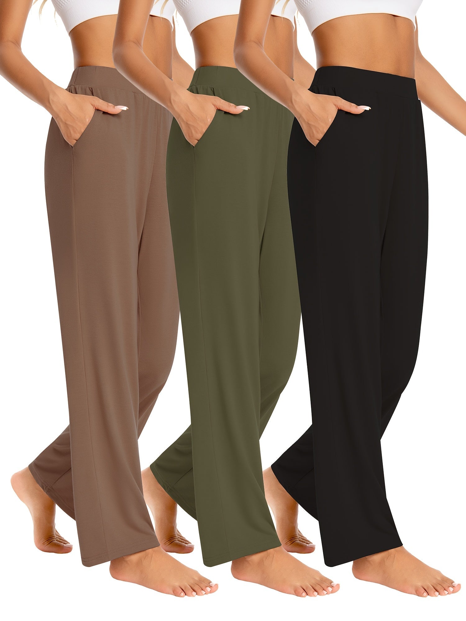 Women's Casual Pants - Pocket Detail Wide leg detail image