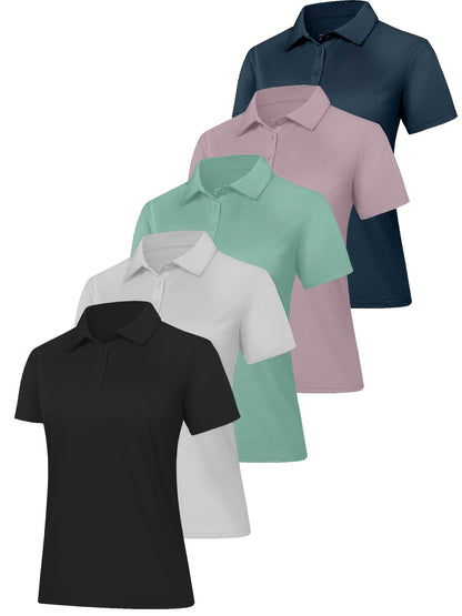 5pcs Women'S Polo Collar Short Sleeved T shirts Tops Moisture Wicking And Quick - product view 11