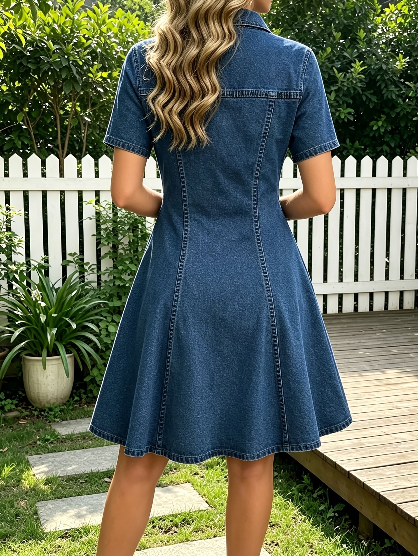 Women's Collared Bodycon Dress - Short Sleeve detail image - detail view 5