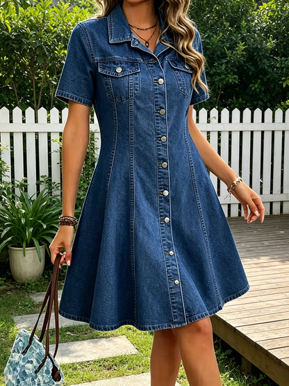 Women's Medium Blue Denim Short-Sleeve Dress - product view 5