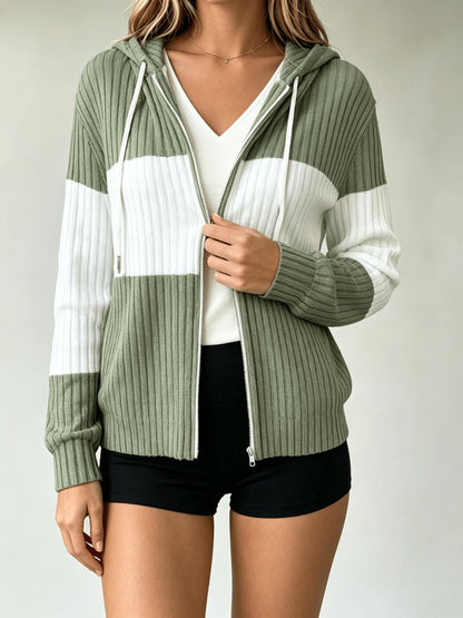 Women's Color Block Hooded Cardigan - Lightweight Button Front detail image - detail view 10