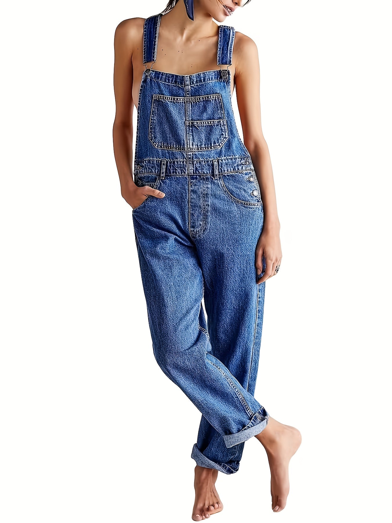 Women's Denim Overalls - Pocket Detail Relaxed detail image - detail view 7