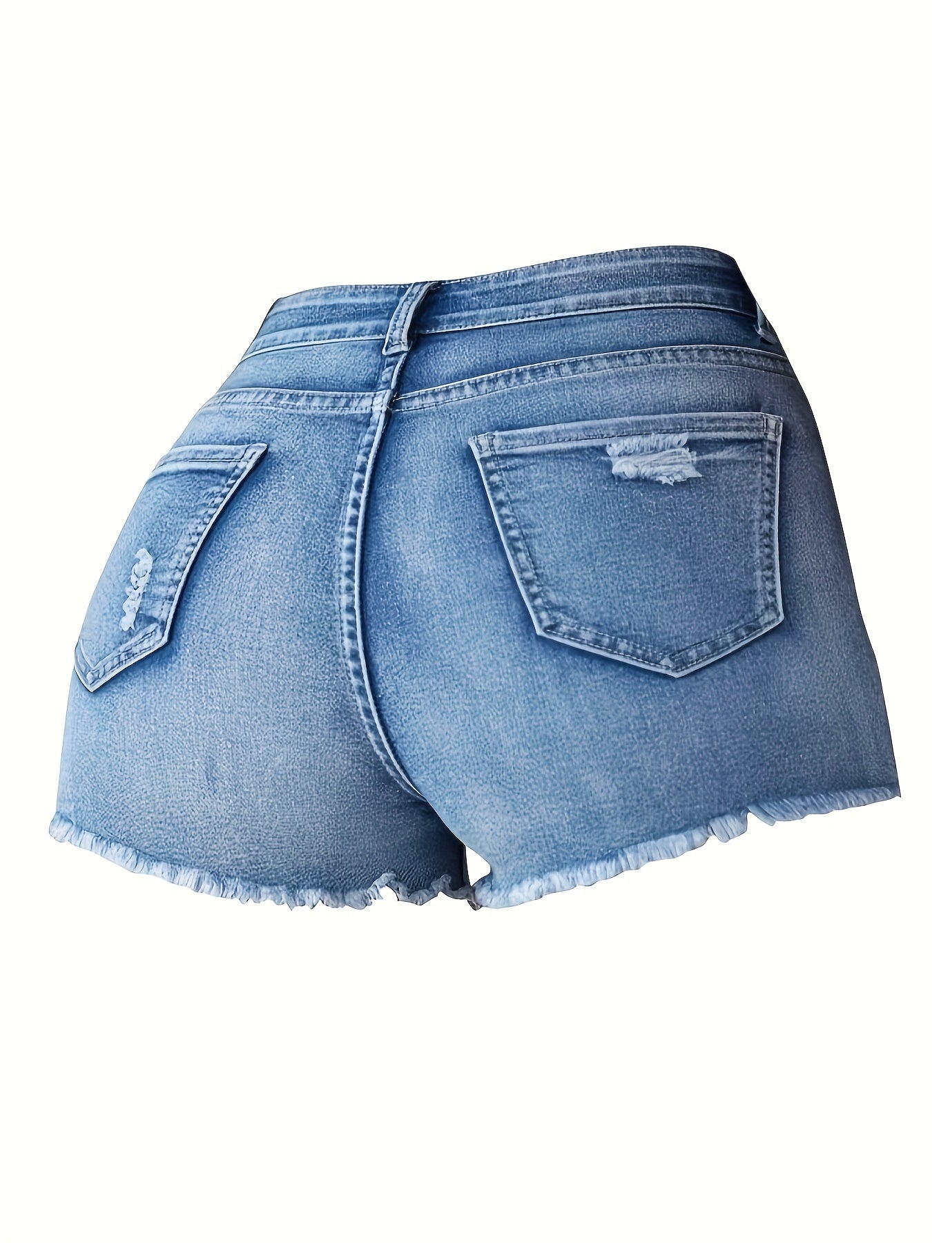 Women's Denim Shorts - Sky Blue Distressed detail image - detail view 7