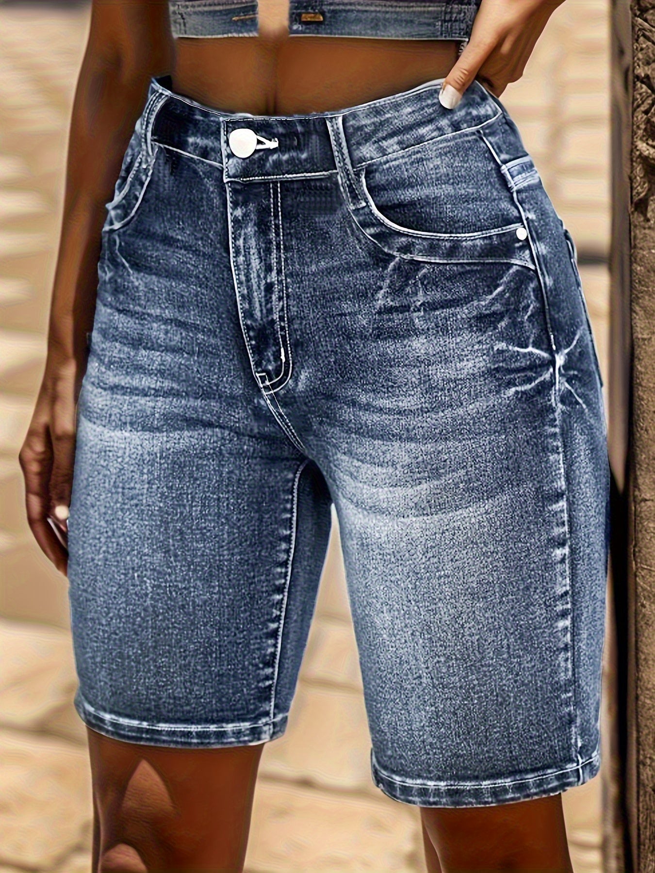 Women's Medium Blue Denim Floral Denim Shorts - product view 6
