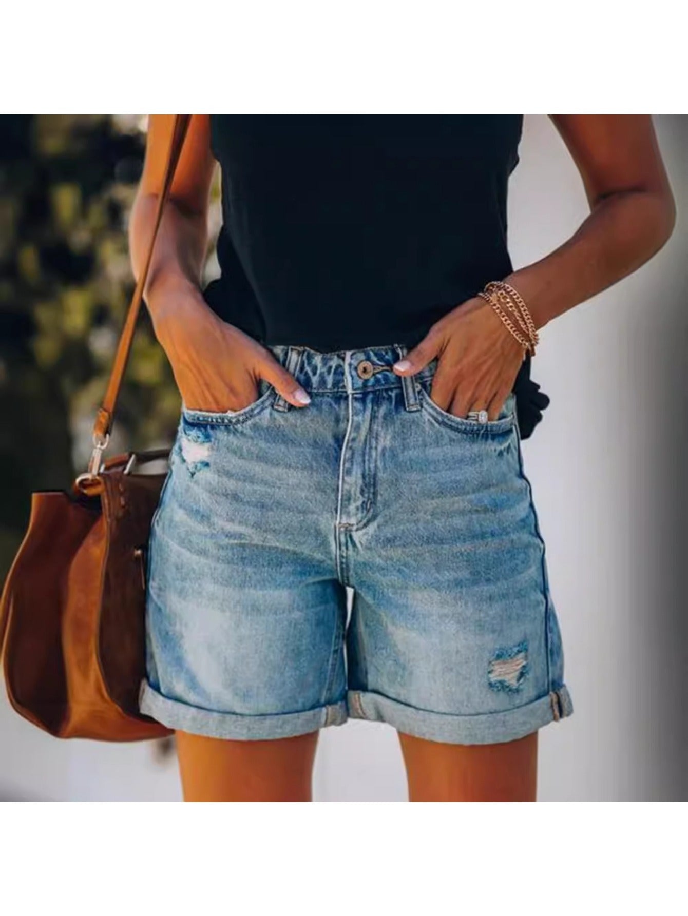 Women's Denim Shorts - Stretch With Pockets Weekend Style 121061 detail image - detail view 12