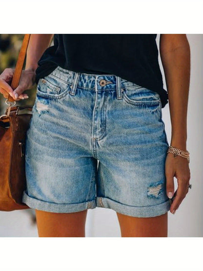 Women's Blue Denim Denim Shorts - product view 7