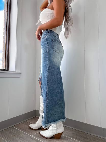 Women's Denim Skirt - High-Waist Solid Color detail image
