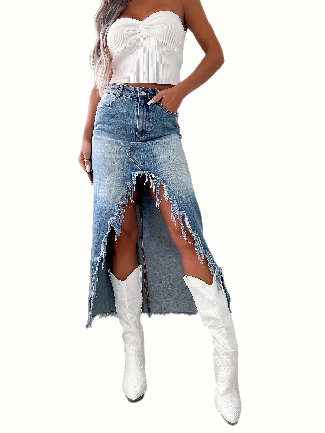 Women's Blue Denim High-Waist Skirt - product view 5