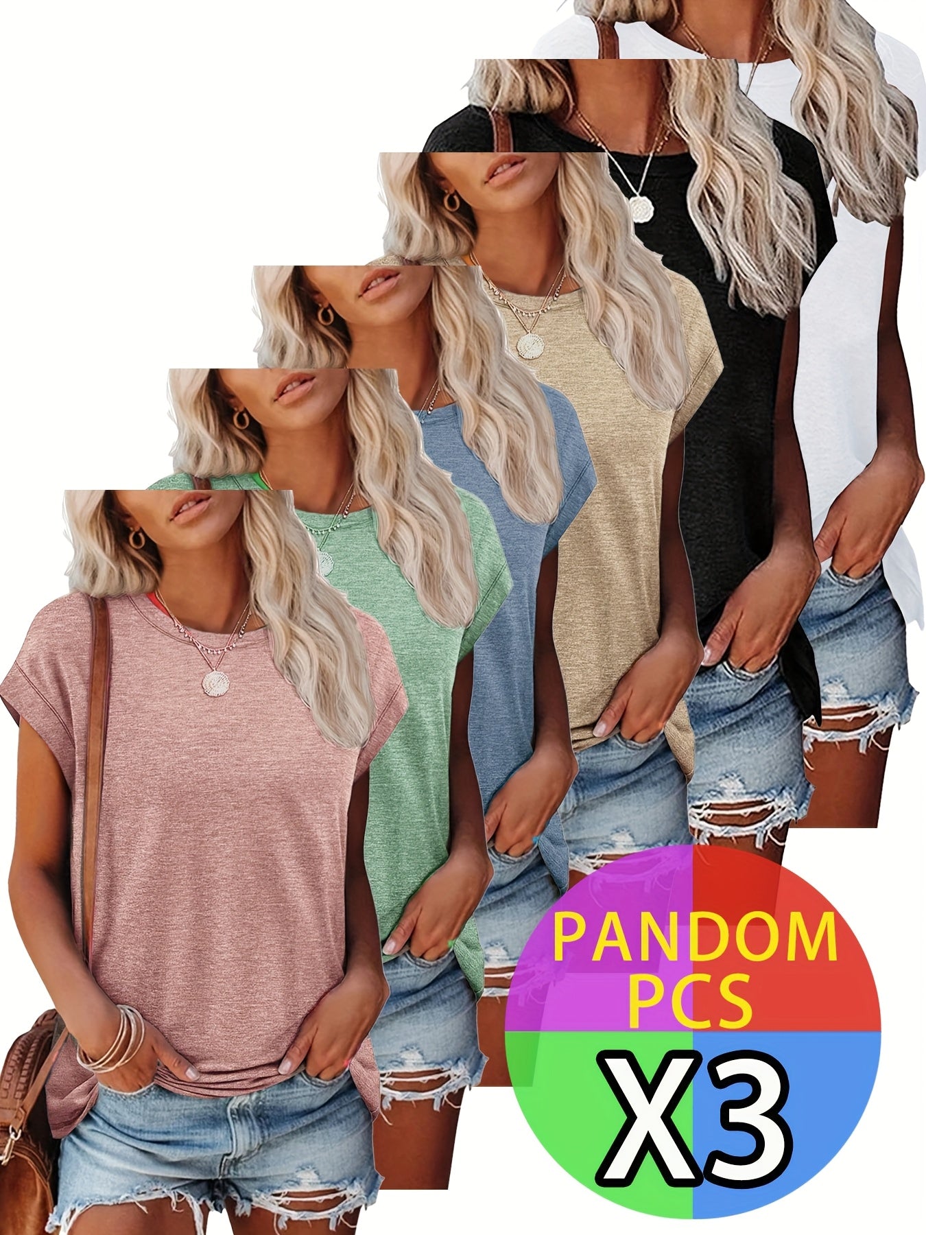 Women's Essential T-Shirt - 3-Pack Round Neck Short Sleeve detail image - detail view 10