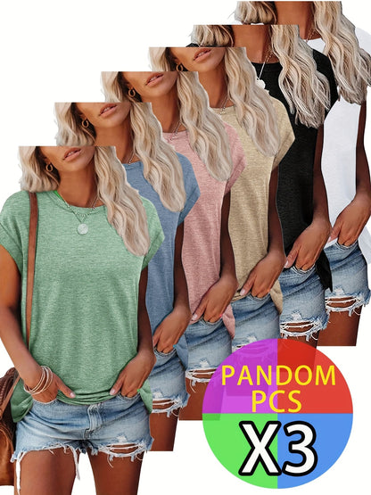 Women's Essential T-Shirt - 3-Pack Round Neck Short Sleeve detail image - detail view 6