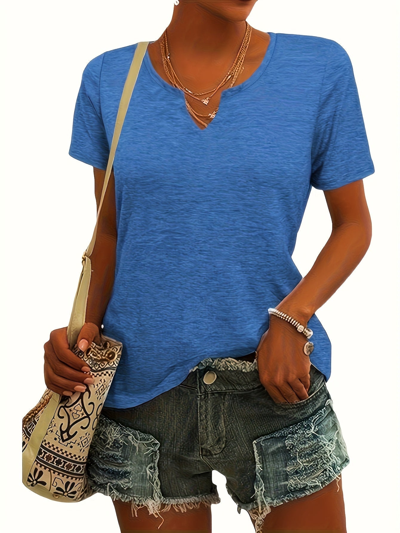 Women's Essential T-Shirt - 3-Pack V-Neck Short Sleeve Weekend Style detail image - detail view 10