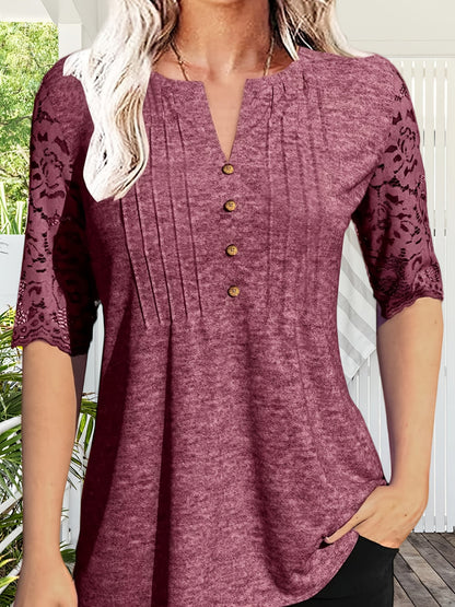Women's Pink Viscose V-Neck Pleated T-Shirt - product view 25
