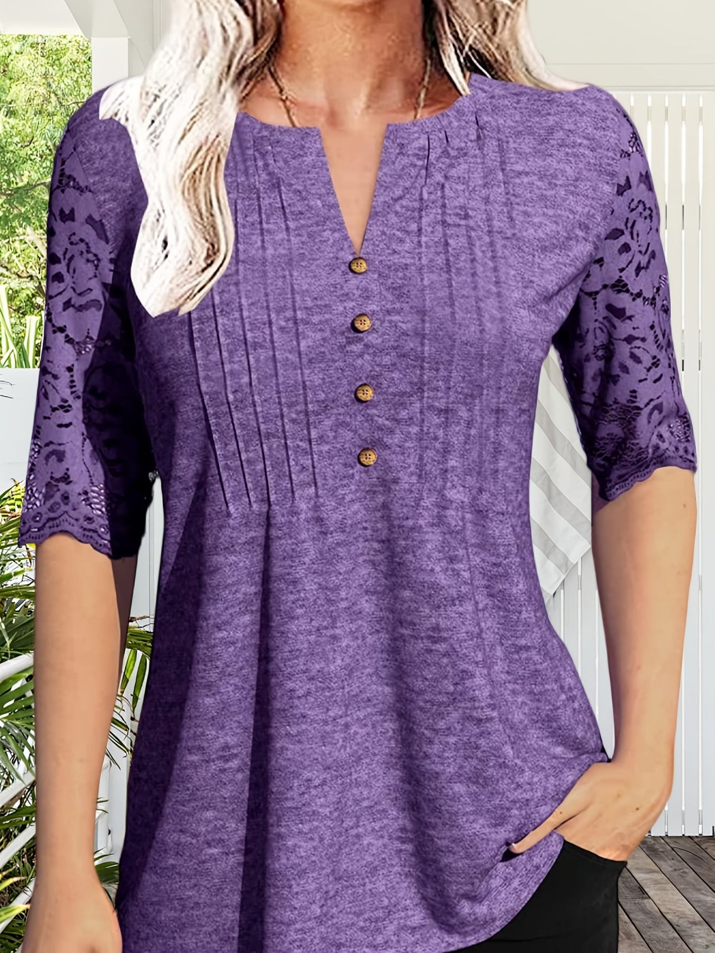 Women's Pink Viscose V-Neck Pleated T-Shirt - product view 31