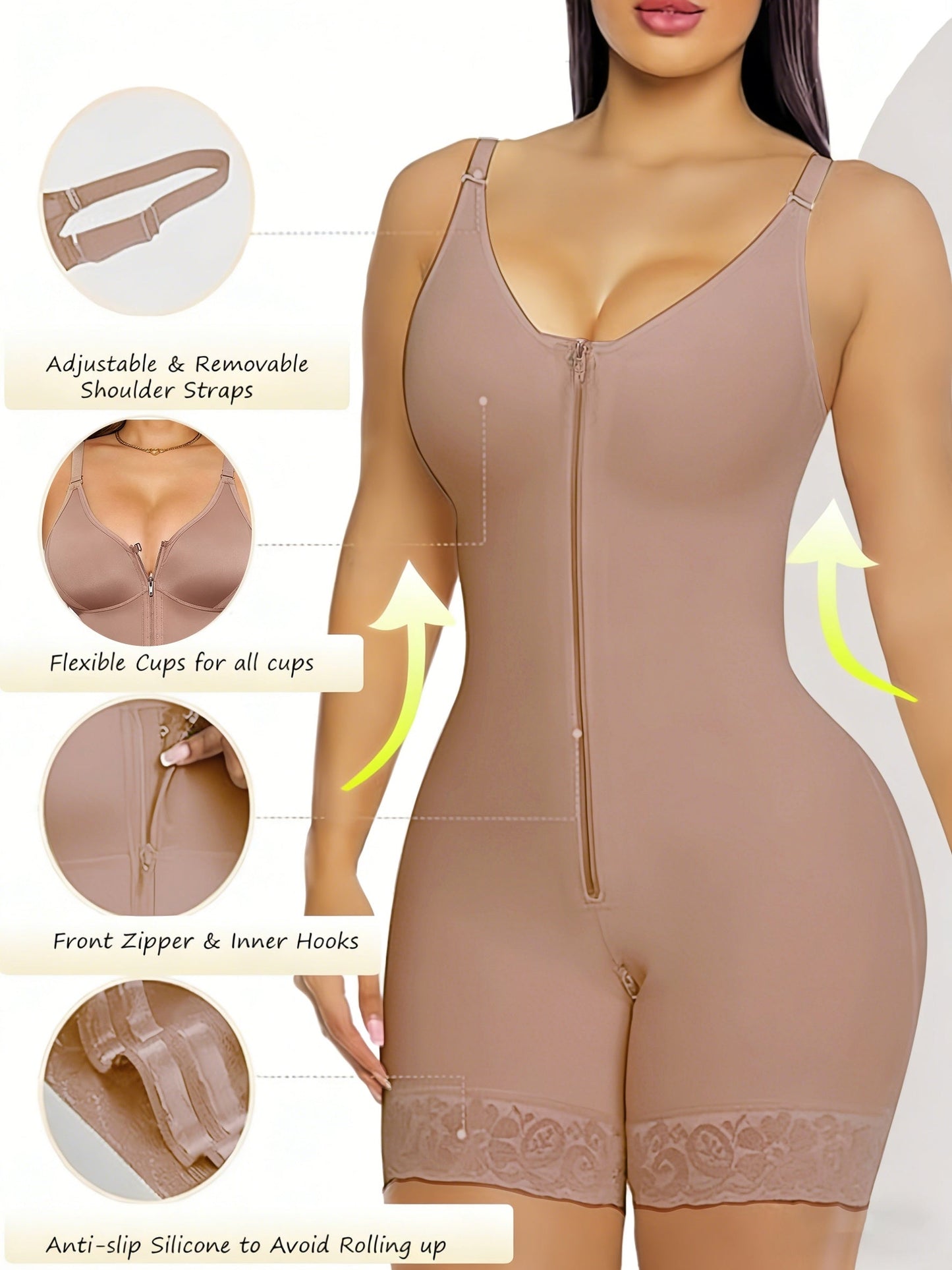 Women's Firm Control Shapewear Bodysuit - Zip Front Body Smoothing