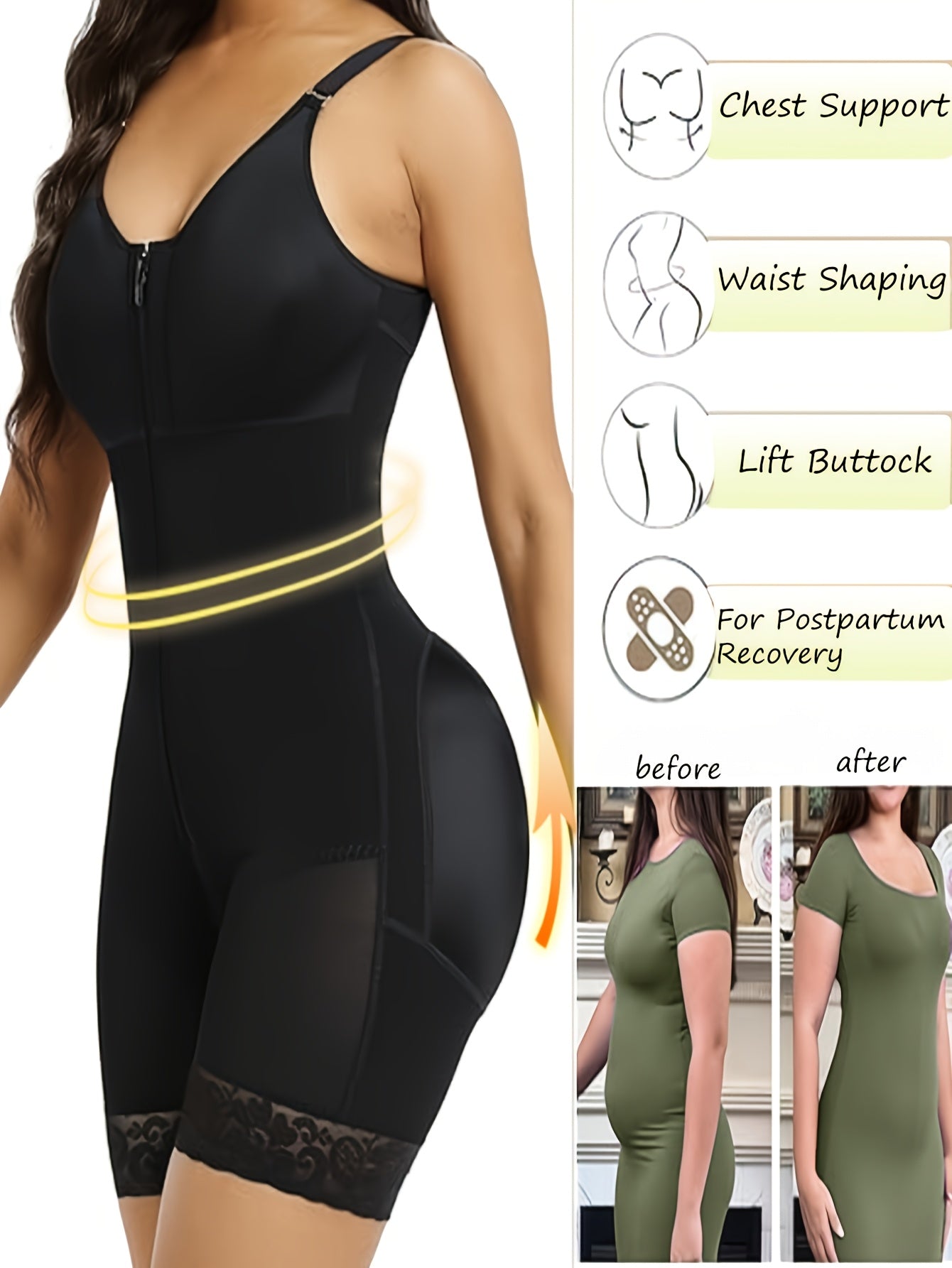 Women's Firm Control Shapewear Bodysuit - Zip Front Body Smoothing