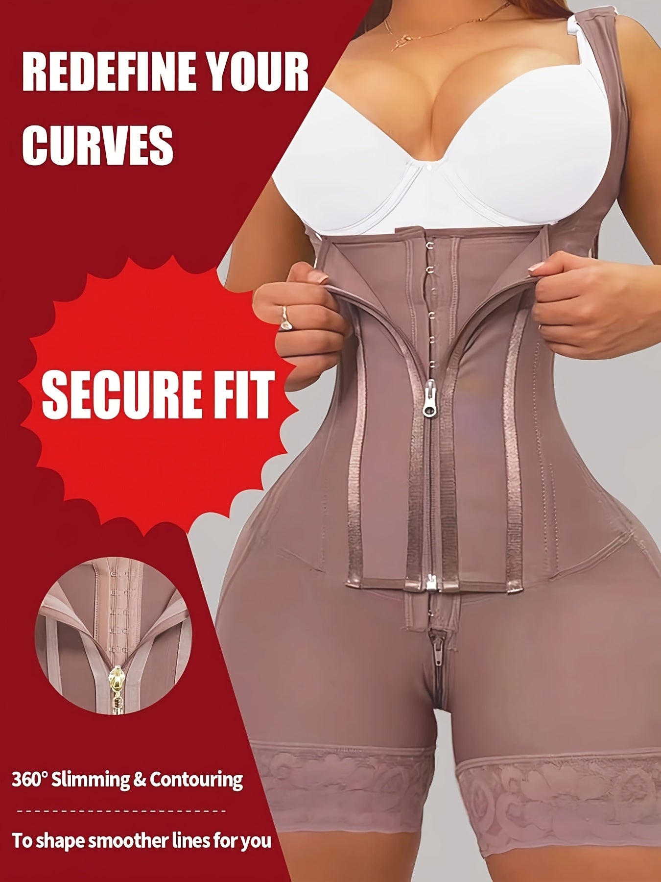 Women's Firm Control Shapewear Bodysuit - Zip Front Body Smoothing, Light Purple