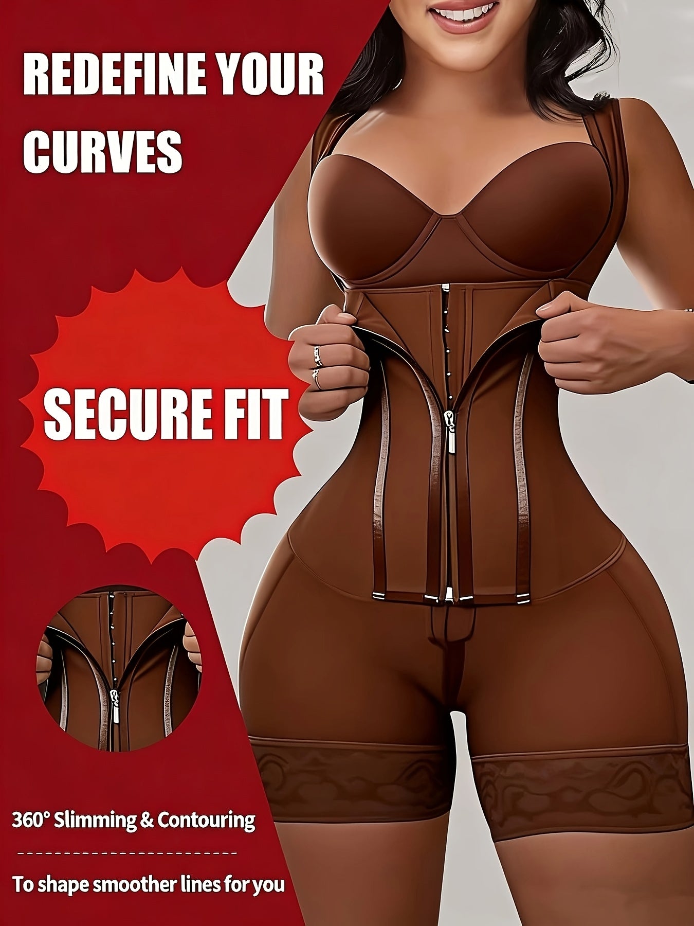 Women's Firm Control Shapewear Bodysuit - Zip Front Body Smoothing, Light Purple