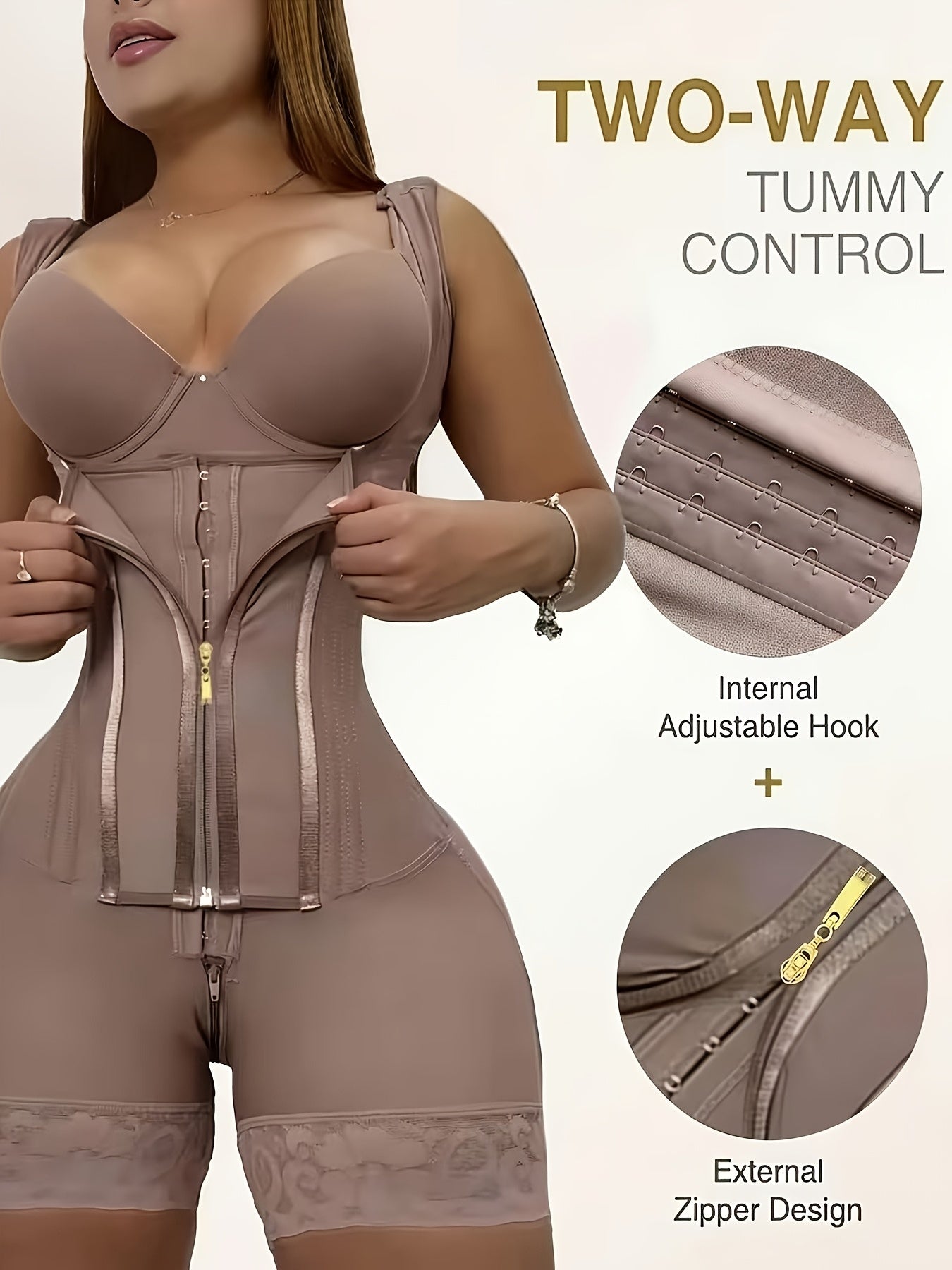 Women's Firm Control Shapewear Bodysuit - Zip Front Body Smoothing, Light Purple