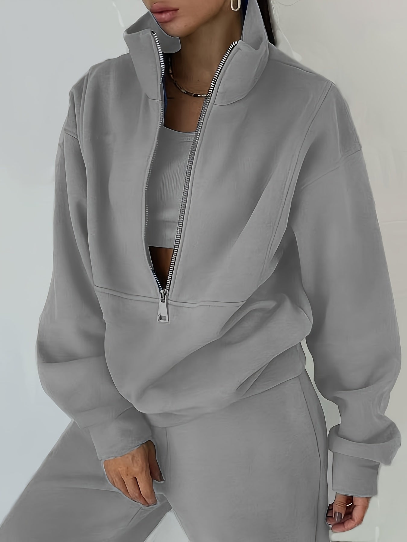 Women's Fleece Sweatshirt Outfit Set - Sporty Streetwear Two-Piece detail image - detail view 11