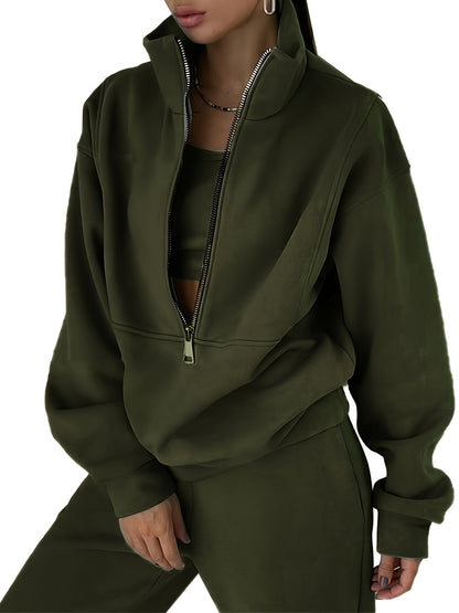 Women's Fleece Sweatshirt Outfit Set - Sporty Streetwear Two-Piece detail image - detail view 17