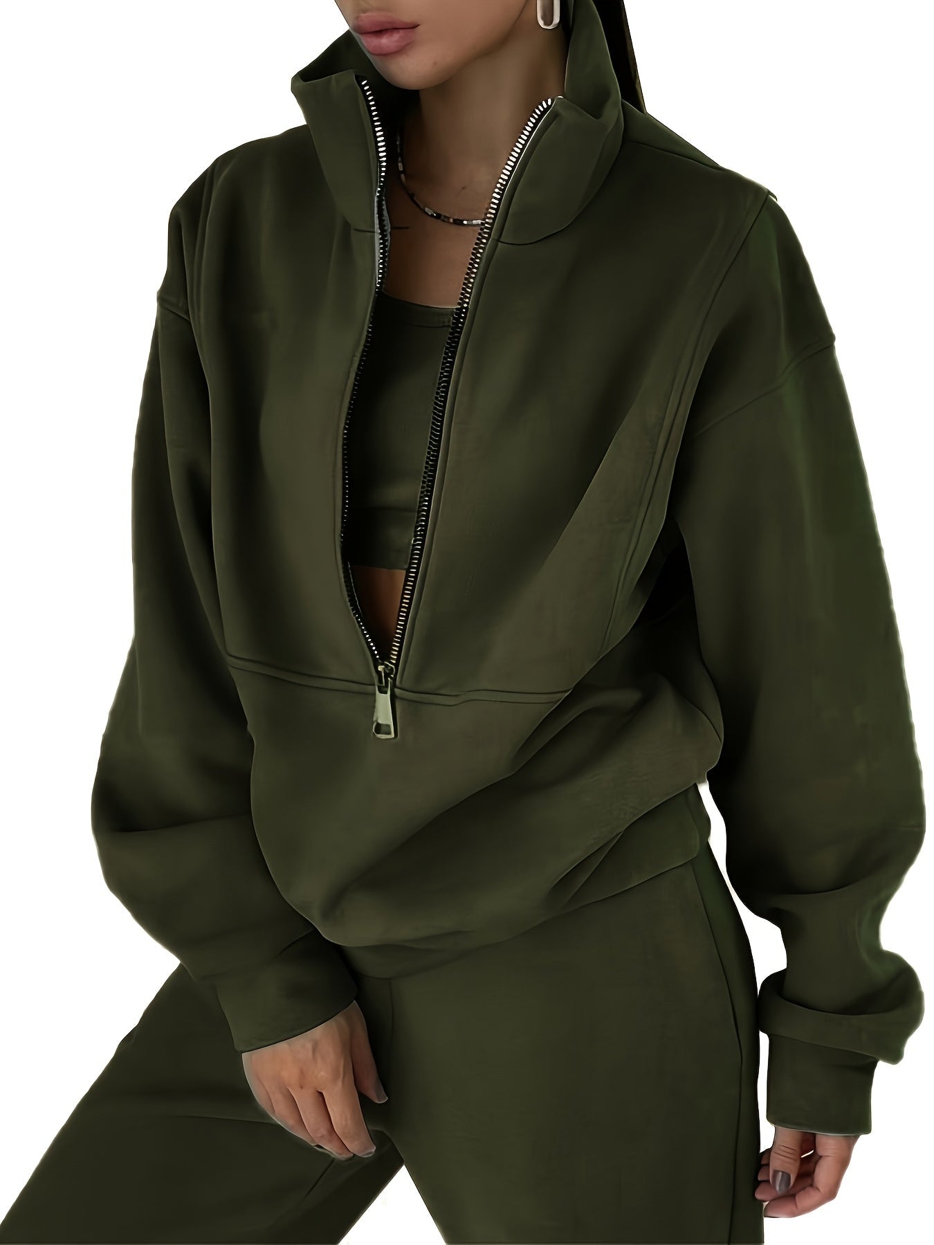 Women's Fleece Sweatshirt Outfit Set - Sporty Streetwear Two-Piece detail image - detail view 18