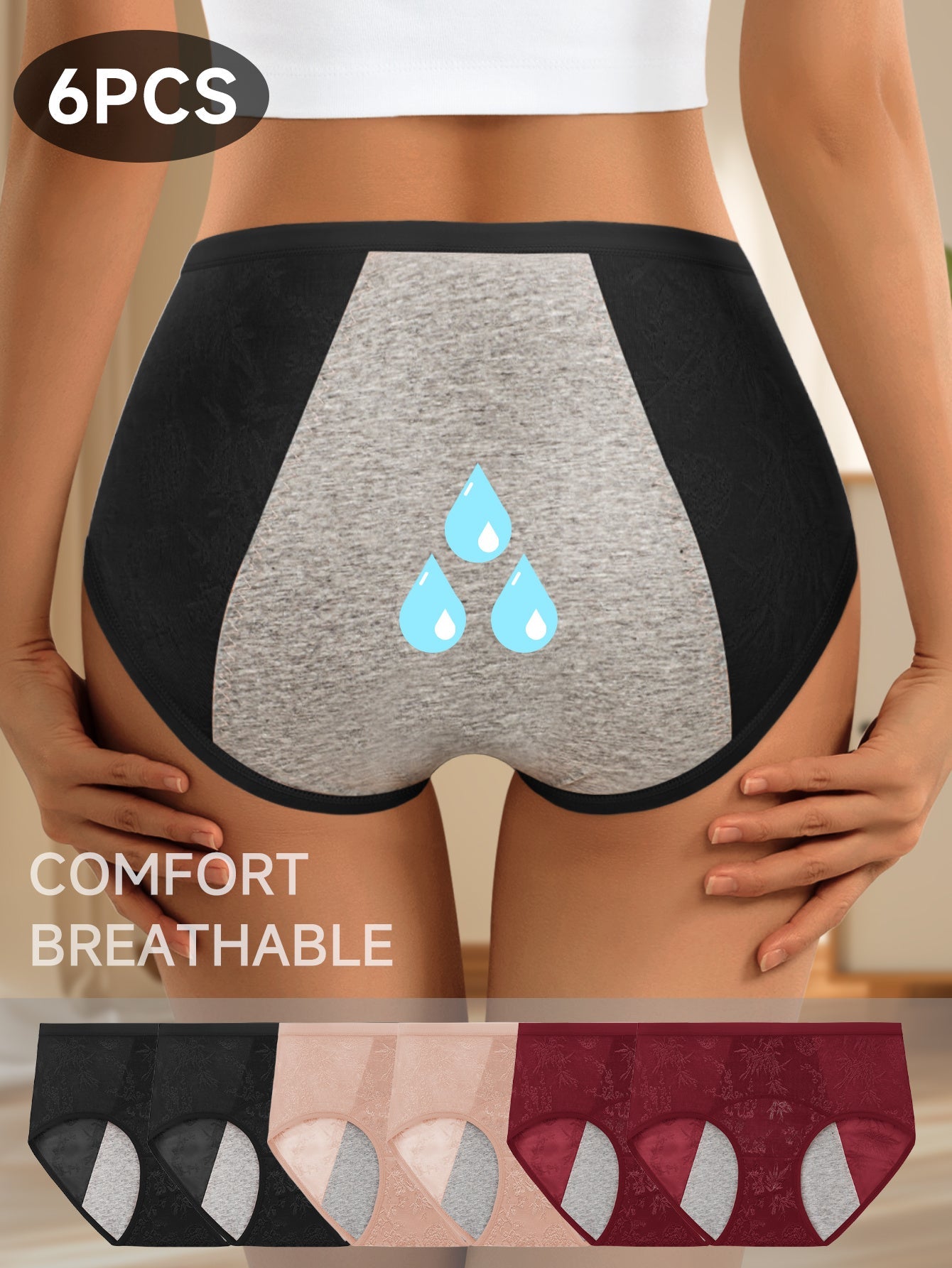6pcs Women's High waisted Floral Jacquard Pattern Contoured Underpants with - product view 5