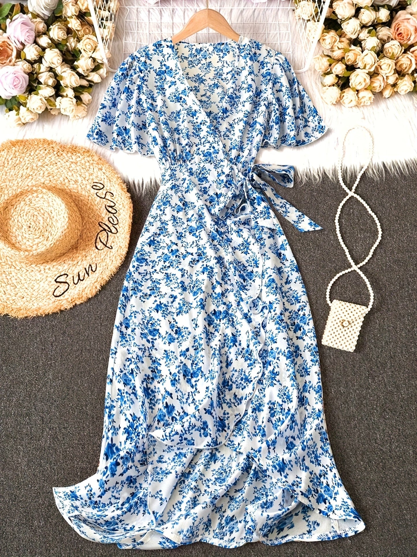 Women's Blue Floral Printed Dress - product view 2