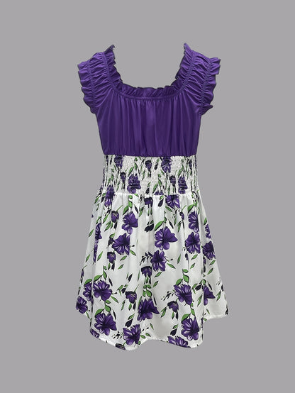 Women's Floral Crew Neck Mini Vacation Dress - Resort Style