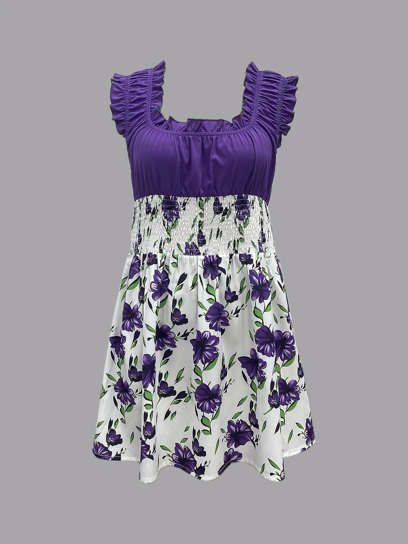 Women's Floral Crew Neck Mini Vacation Dress - Resort Style