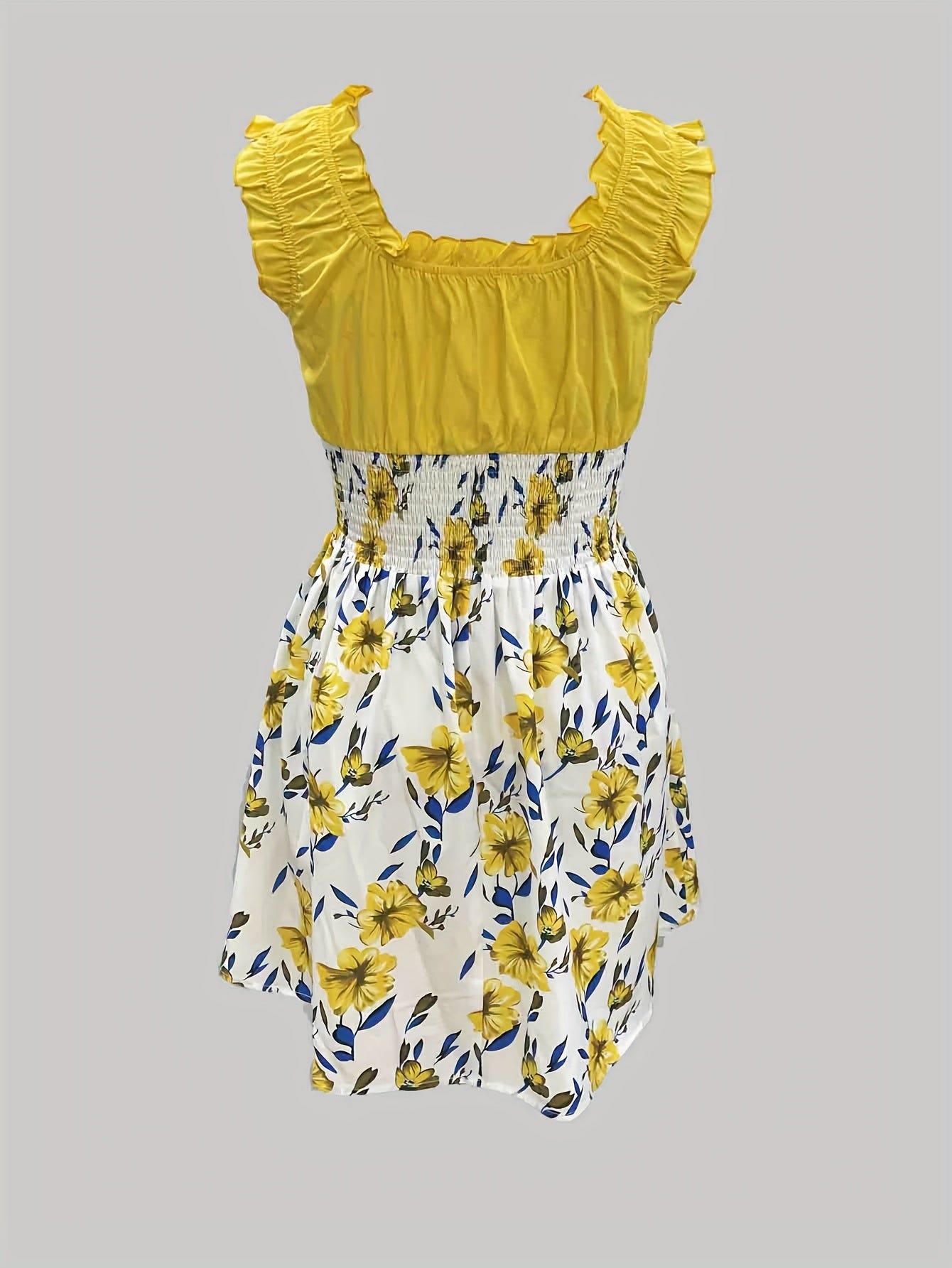 Women's Floral Crew Neck Mini Vacation Dress - Resort Style