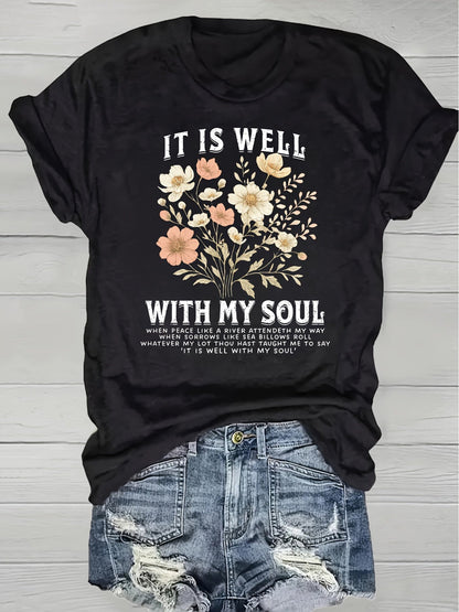 Women's Floral Graphic T-Shirt - Round Neck Short Sleeve Travel Style detail image - detail view 12