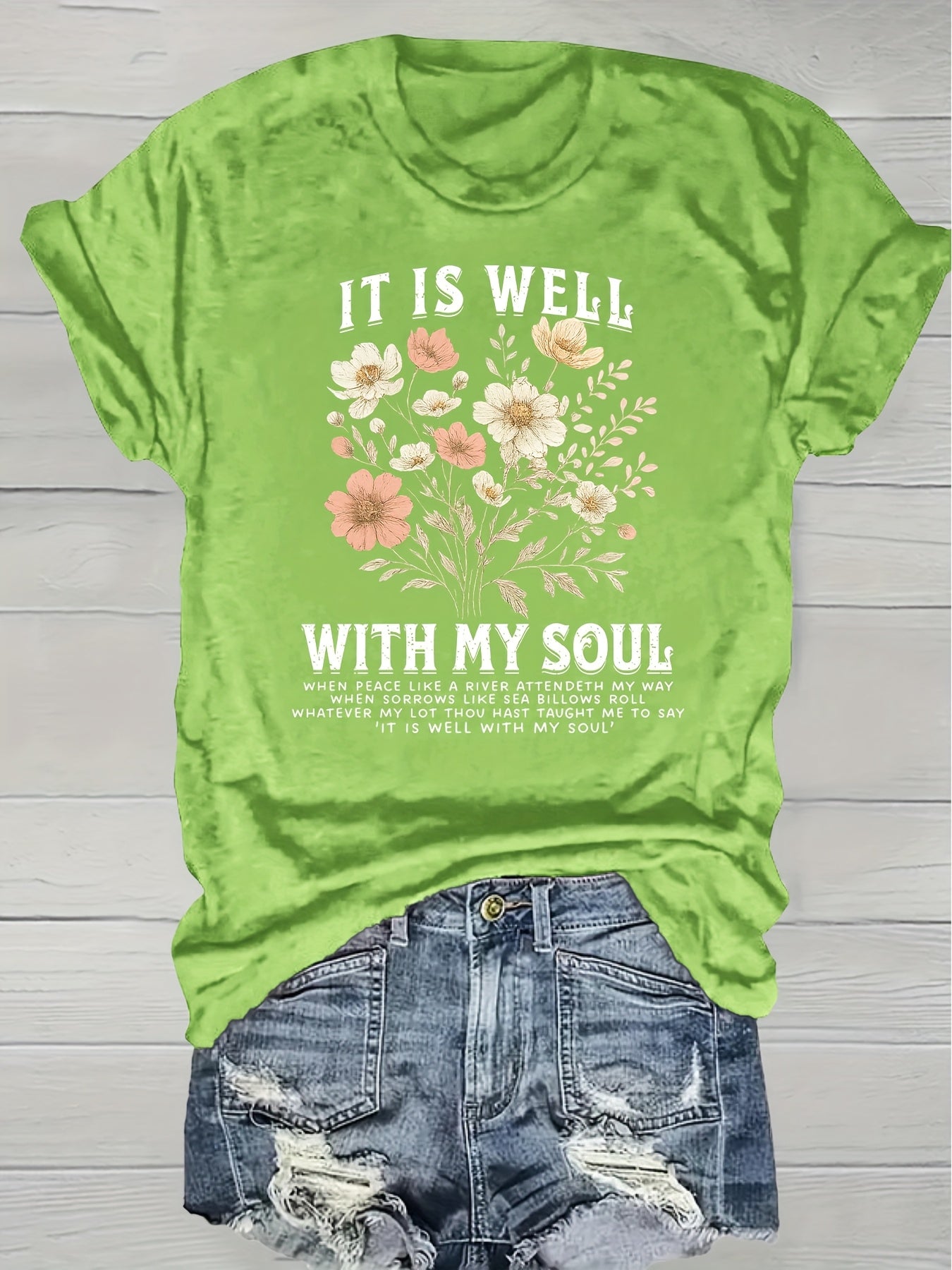 Women's Grass Green Floral Printed T-Shirt - product view 6