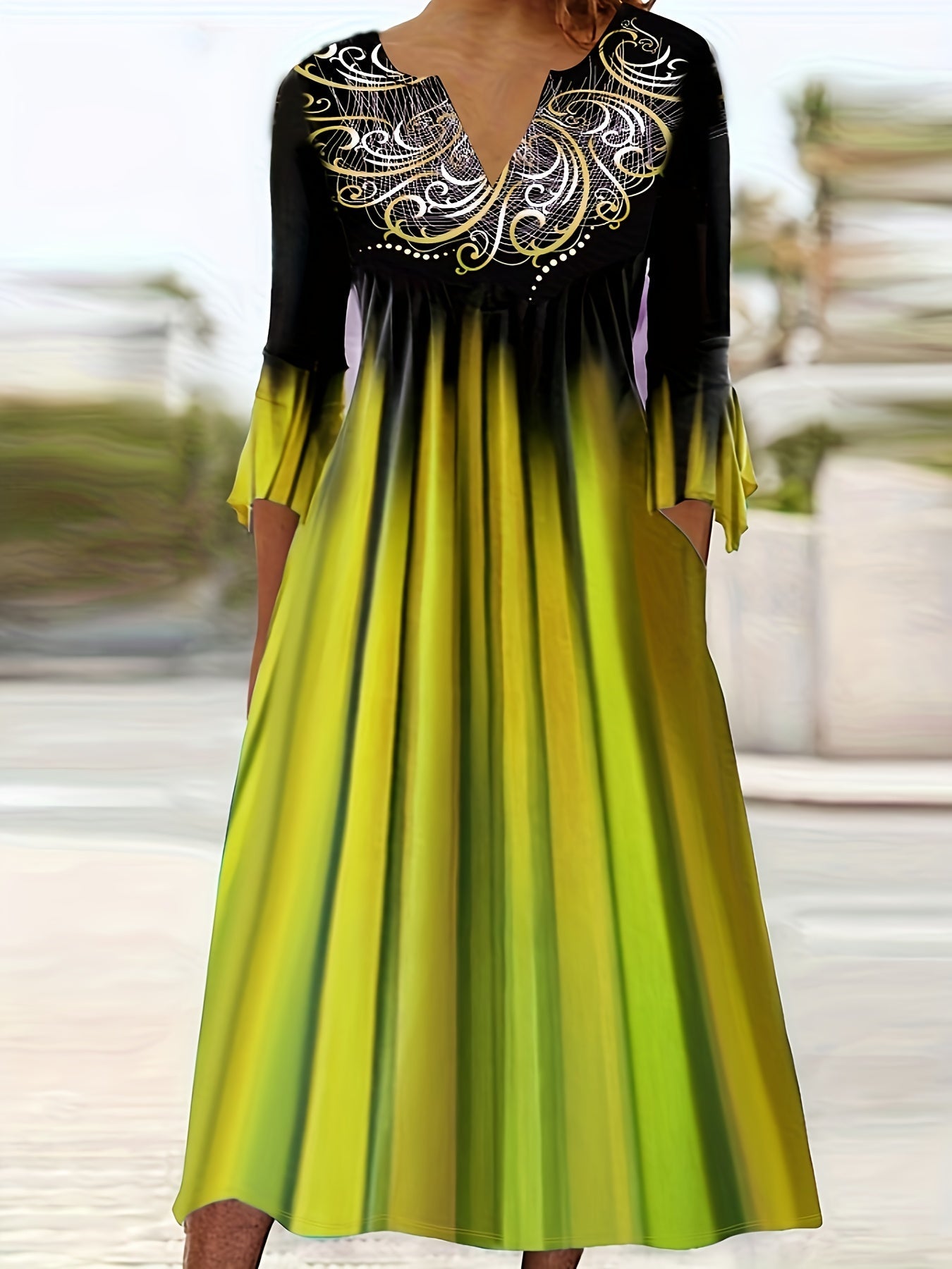Women's Yellow Floral Printed Midi Dress - product view 9