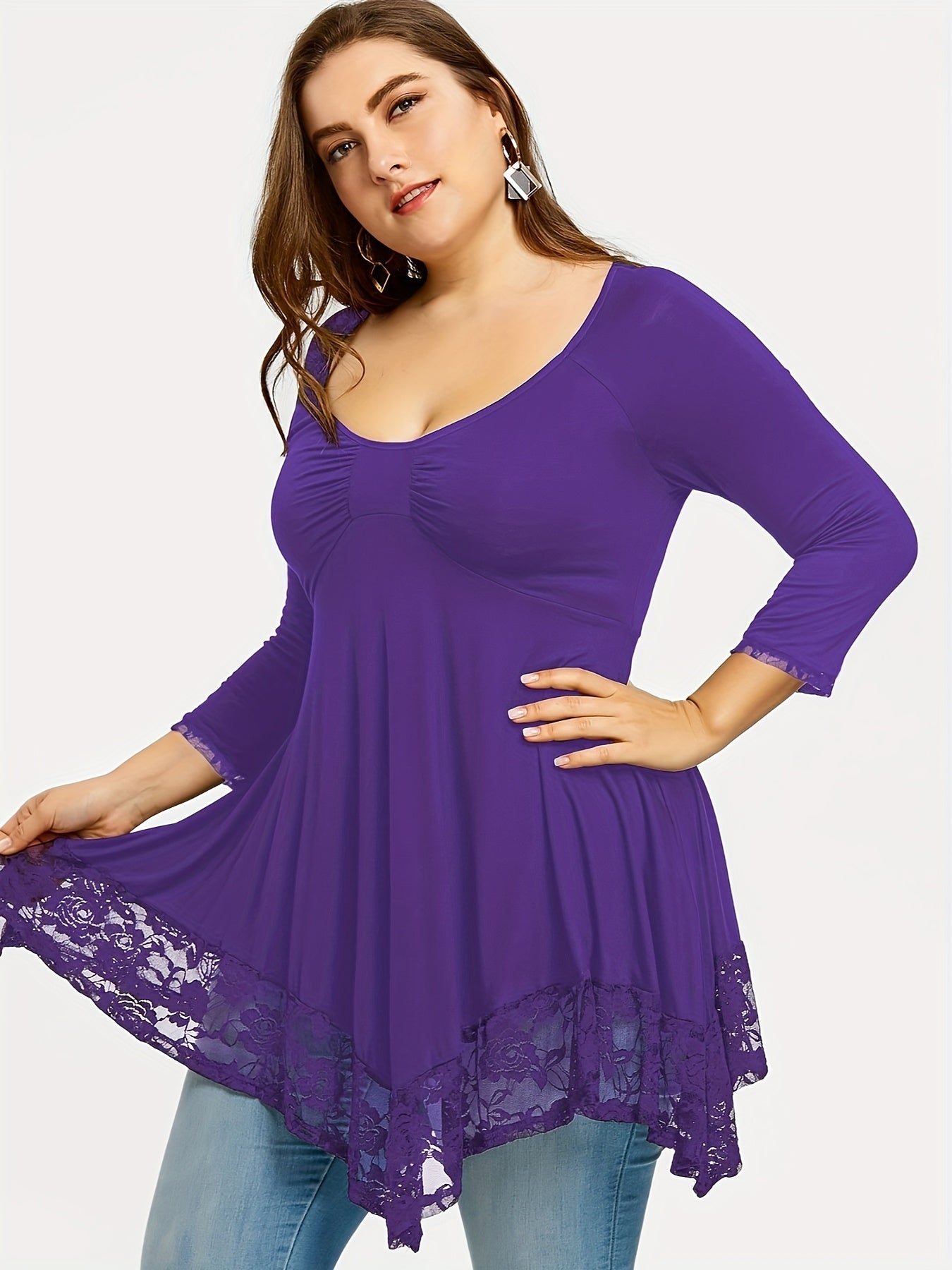 Women's Floral Print Blouse - Crew Neck Long Sleeve