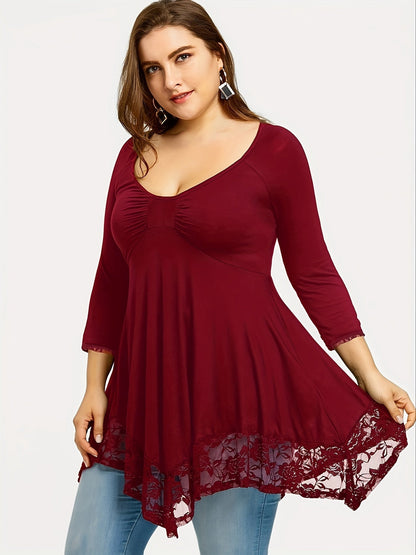 Women's Floral Print Blouse - Crew Neck Long Sleeve