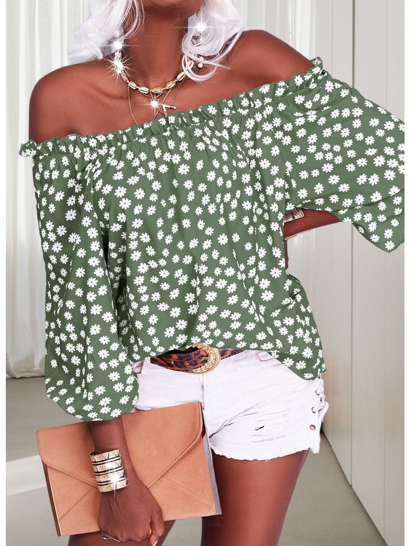 Purple Chiffon Floral Printed Blouse - product view 34