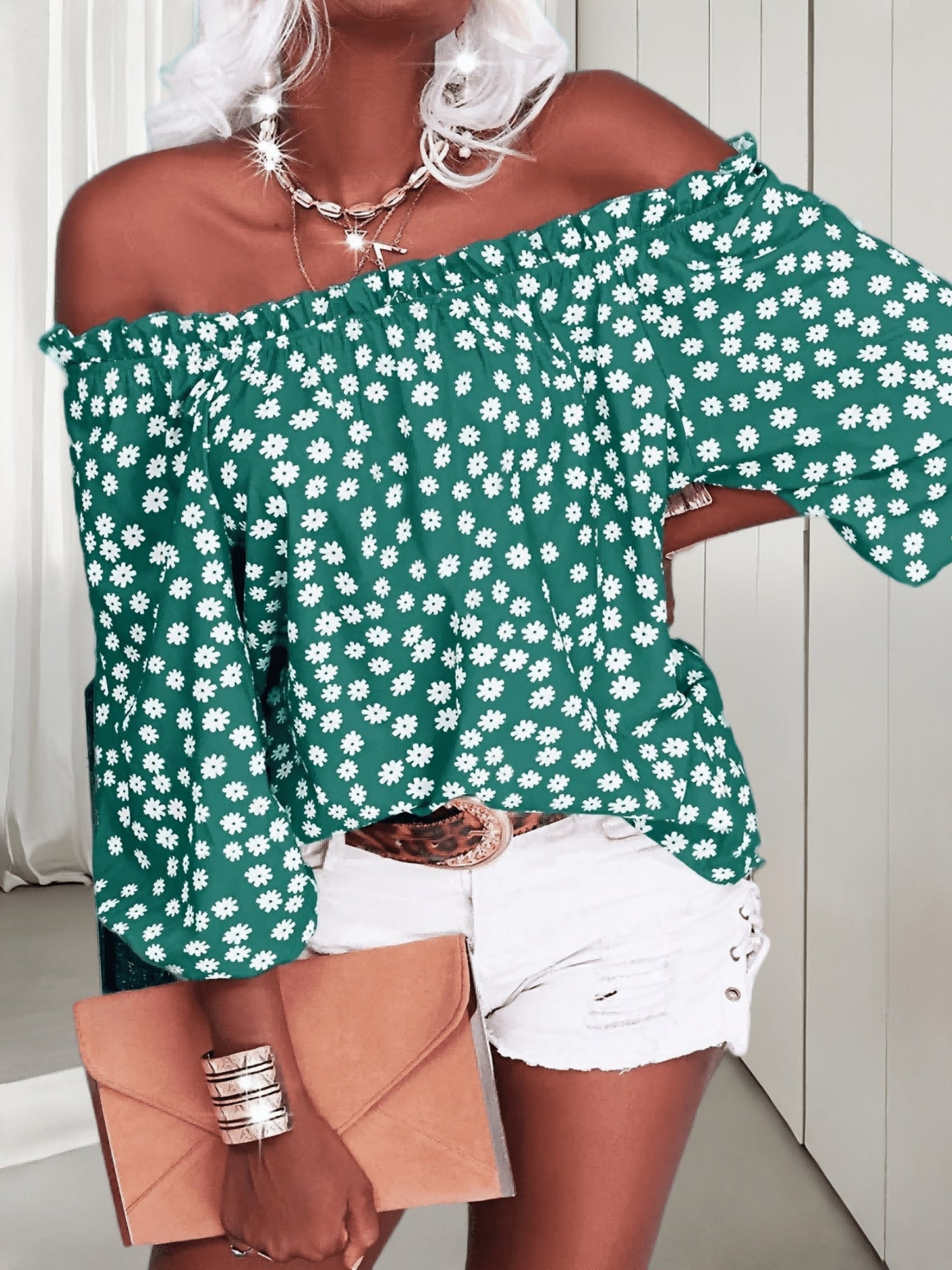 Purple Chiffon Floral Printed Blouse - product view 12
