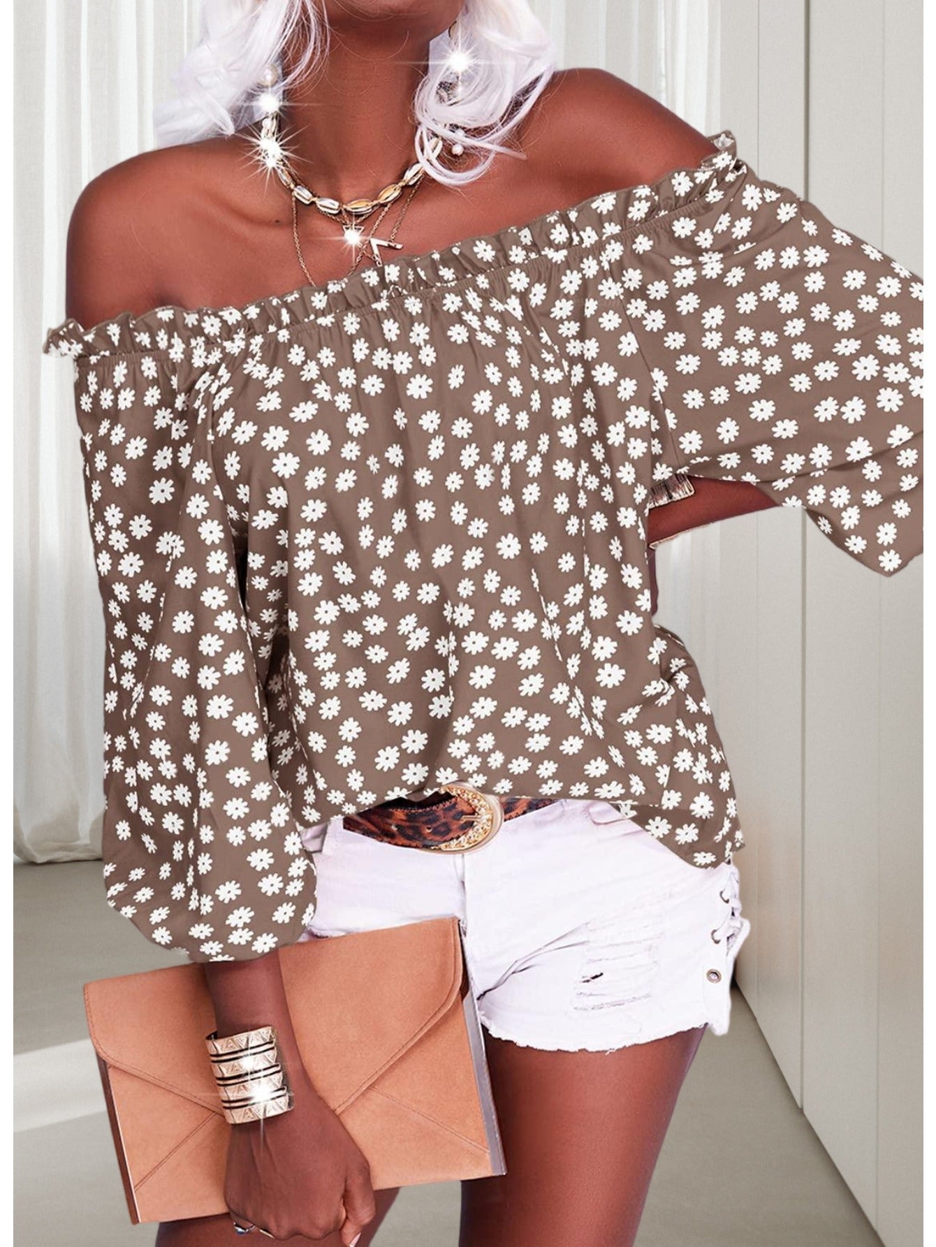 Purple Chiffon Floral Printed Blouse - product view 42