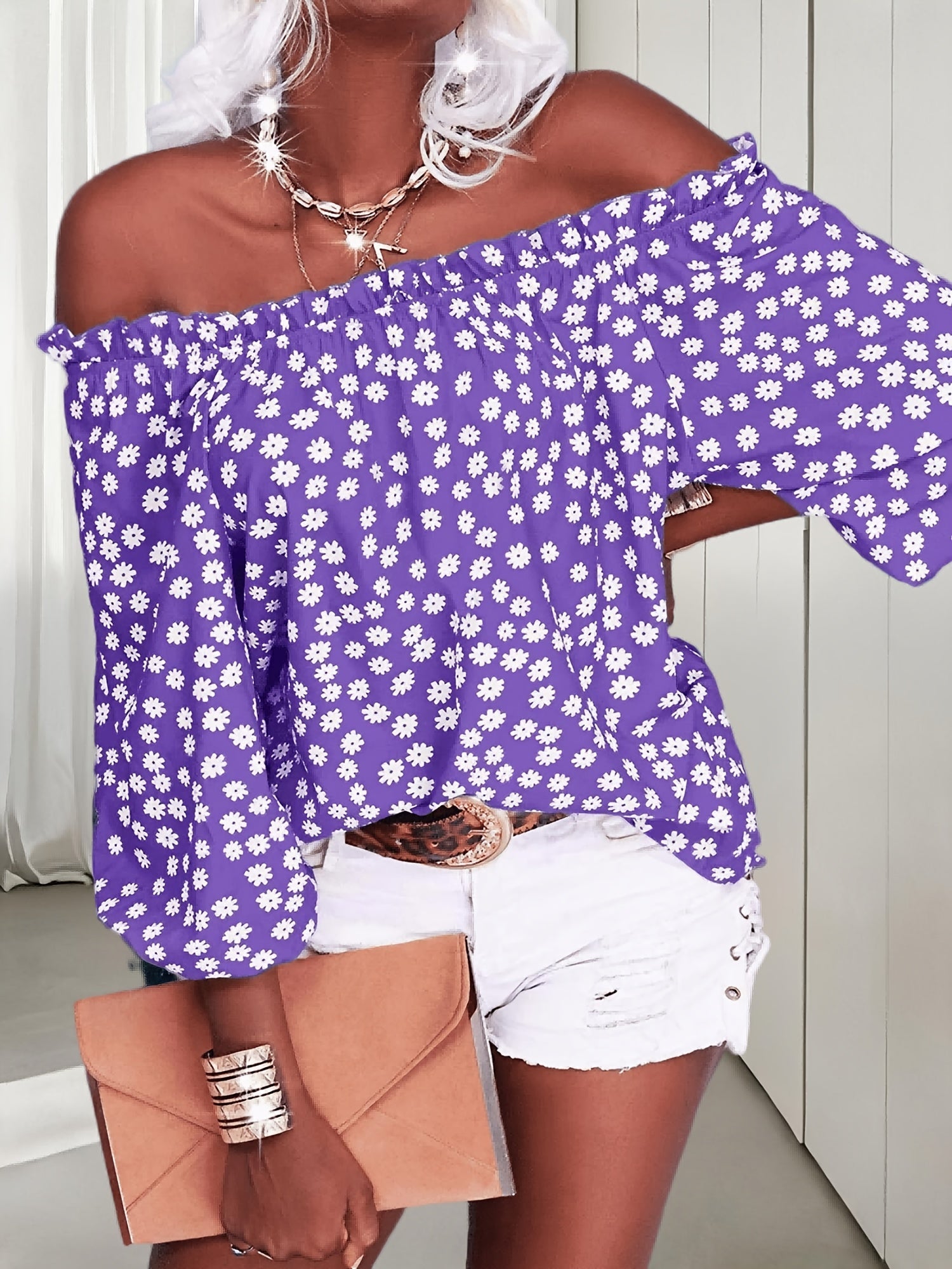 Purple Chiffon Floral Printed Blouse - product view 8