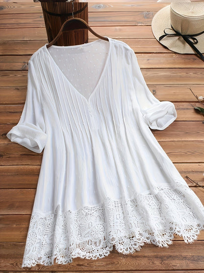 White Lace Floral Ruffle Blouse - product view 3