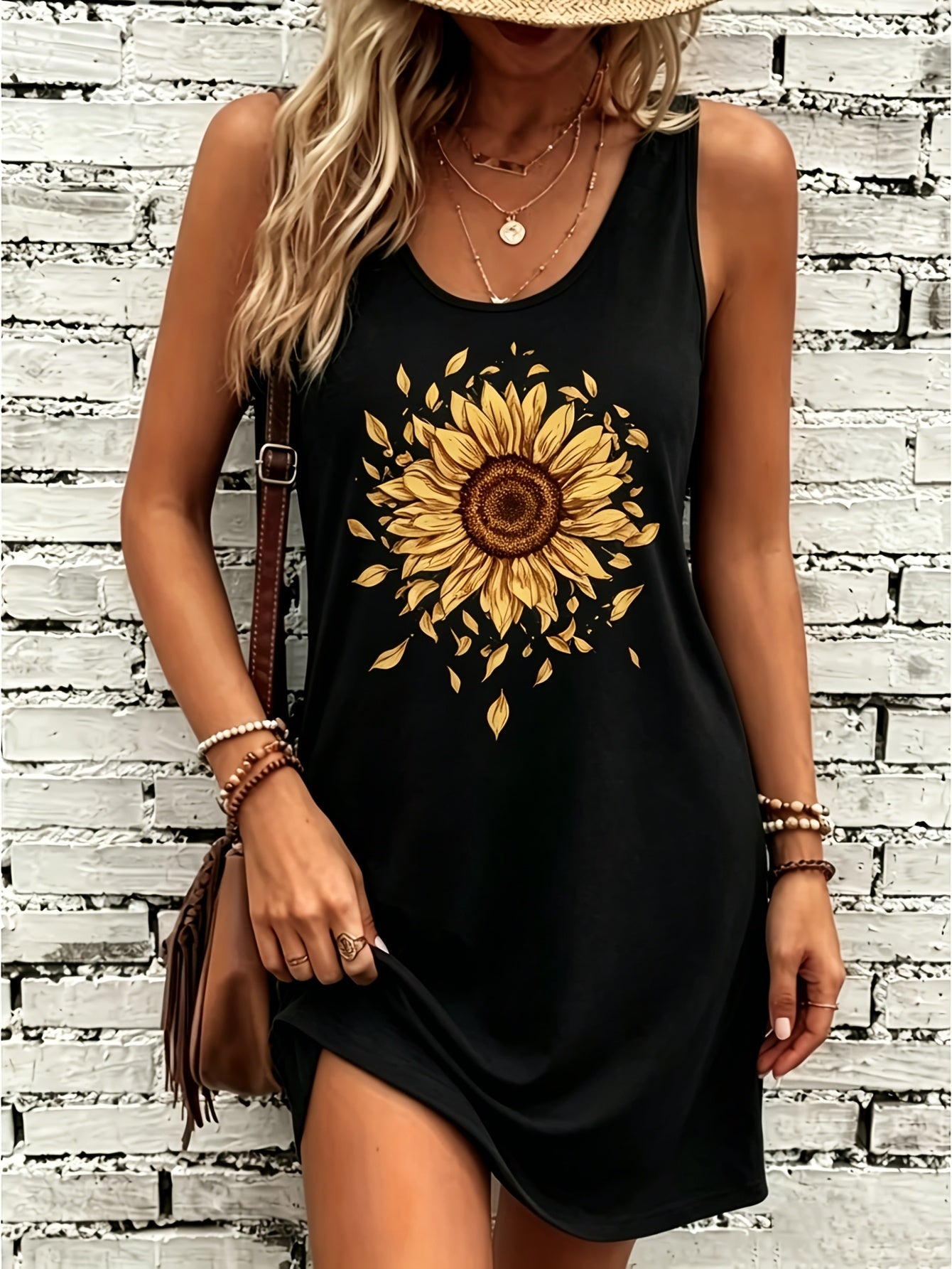 Women's Floral Print Dress - Classic Neckline 066725